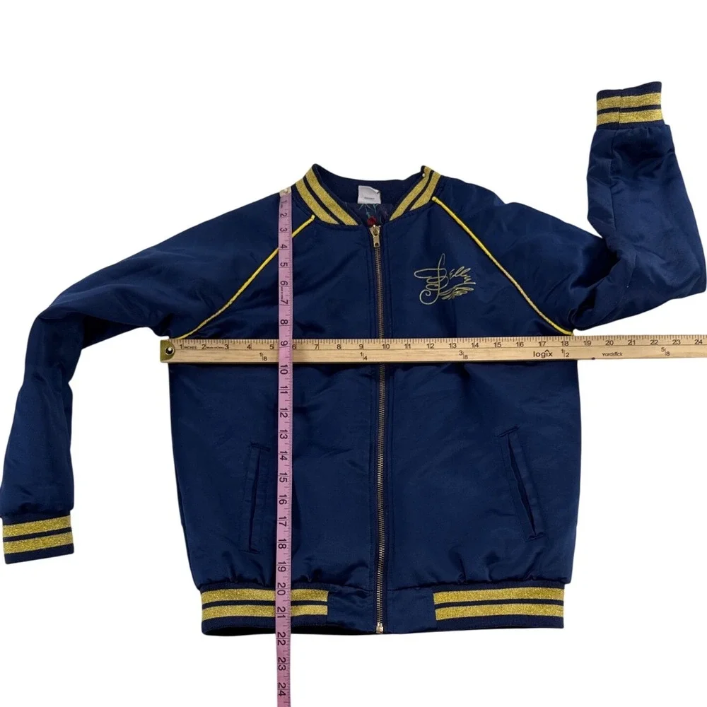 Y2K‎ Disney Princess Belle Bomber Jacket Blue Satin Rose Embroidered Girls